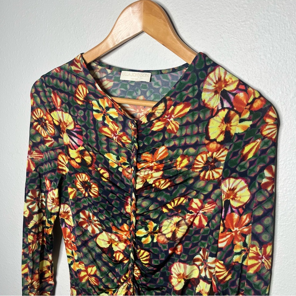 Ulla Johnson Evergreen Floral Mixed Print Ricci Long Sleeve Printed Jersey Top - Picture 7 of 11